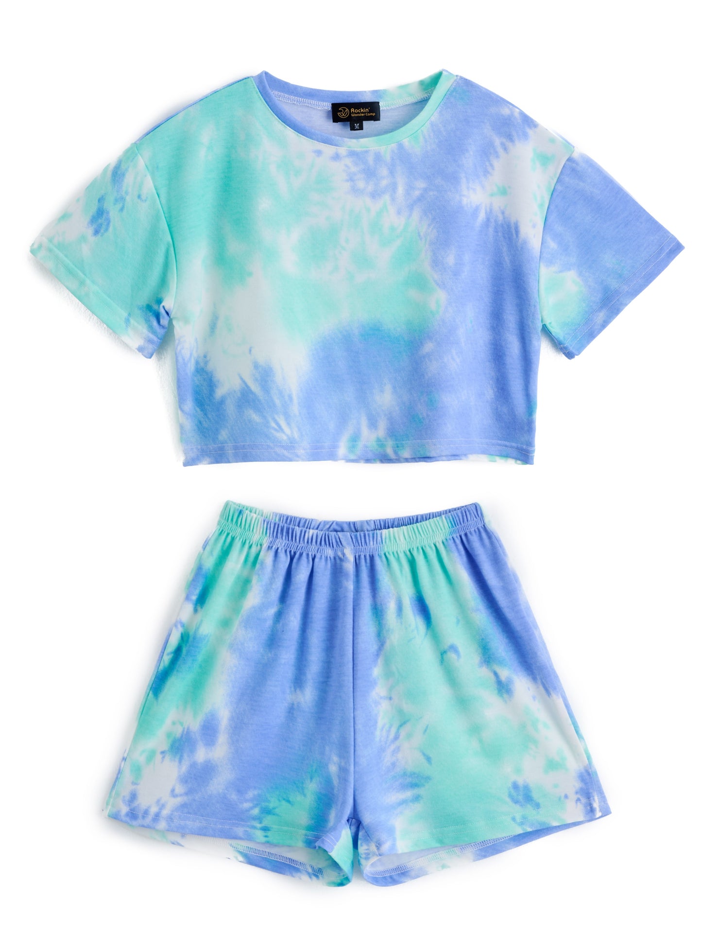 Blue & Green Tie-Dye Short-Sleeve Top & Shorts