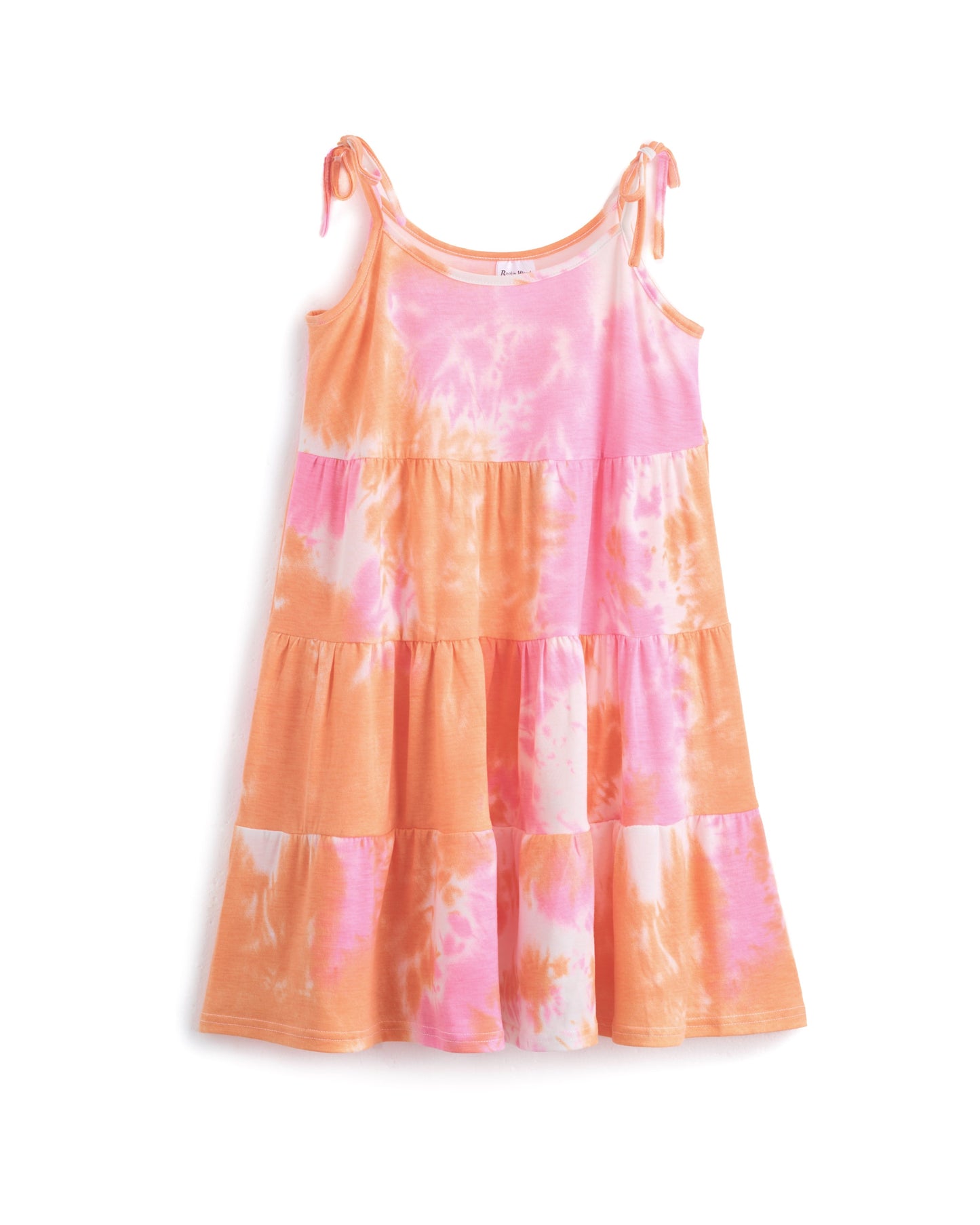 Pink & Orange Tiered Tie-Shoulder Sleeveless Dress