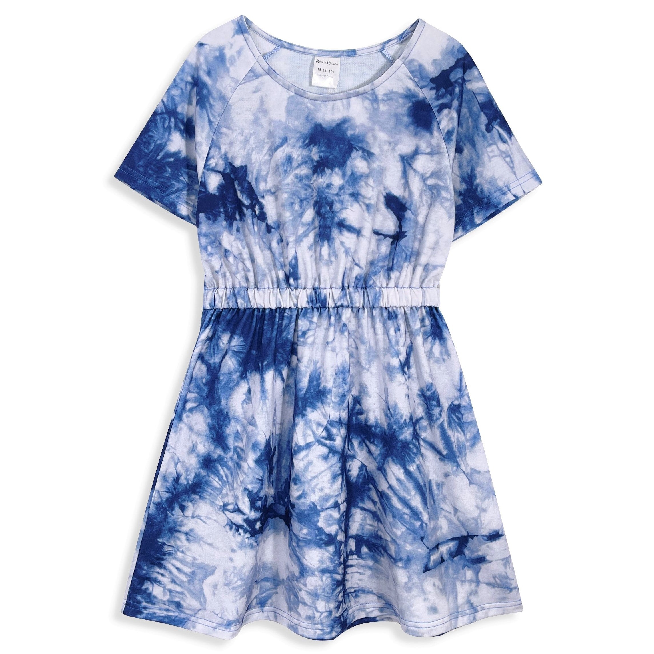 Girl's Blue & White Tie-Dye Short-Sleeve A-Line Dress Rockin Wonder Girl's Blue & White Tie-Dye Short-Sleeve A-Line Dress Rockin Wonder
