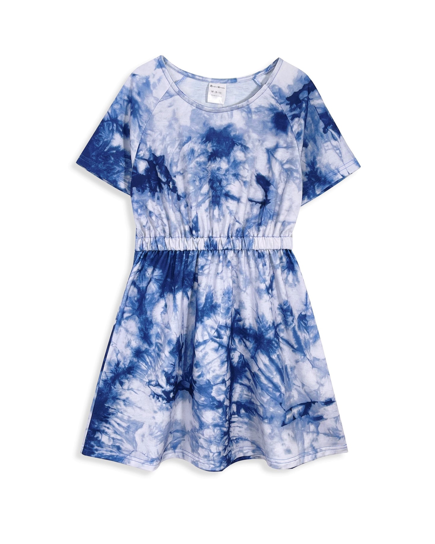 Blue & White Tie-Dye Short-Sleeve A-Line Dress