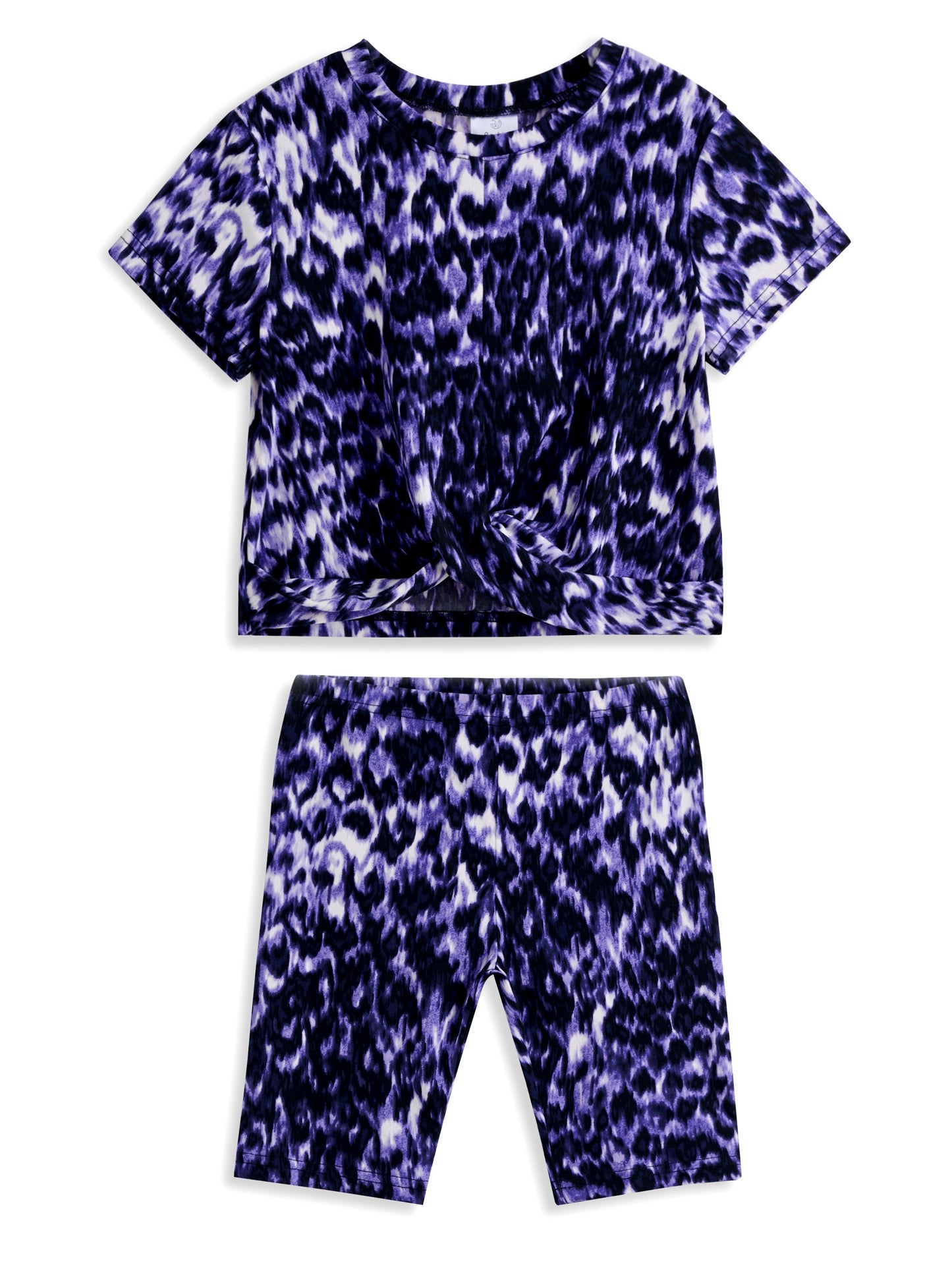 Black & Puple Tie-Dye Twist-Front Tunic & Shorts