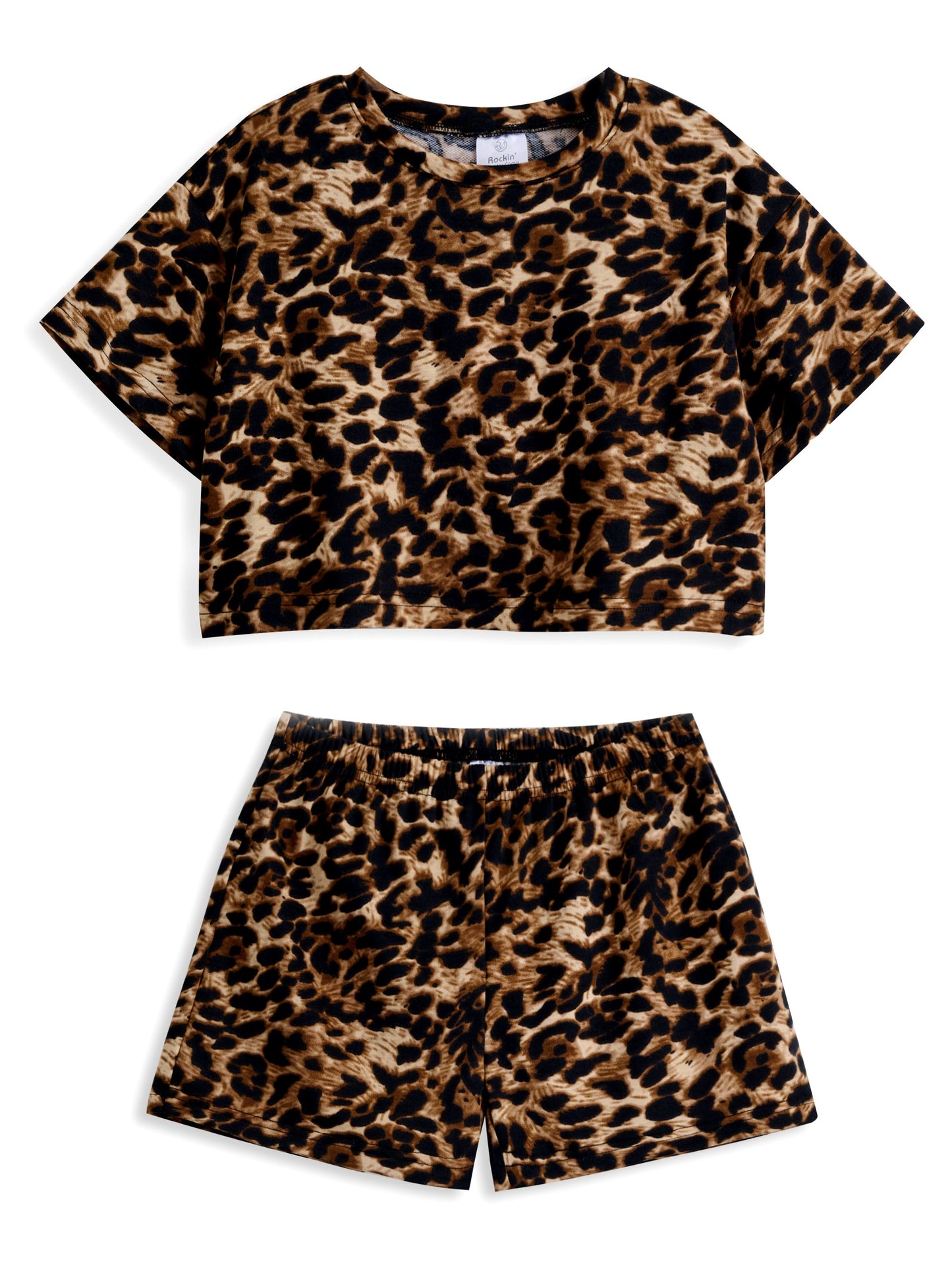 Black & Brown Leopard Crop Top & Shorts