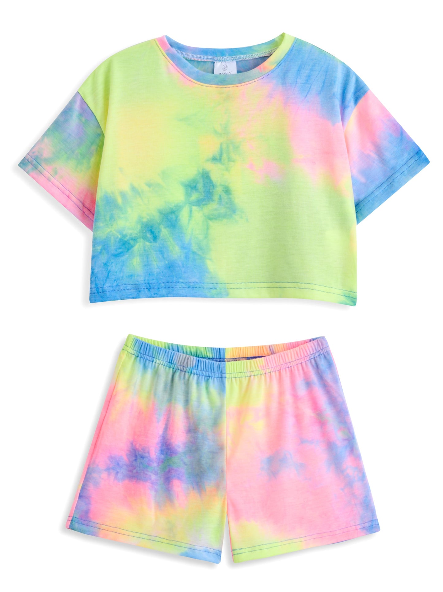 Yellow & Pink Tie-Dye Crop Top & Shorts