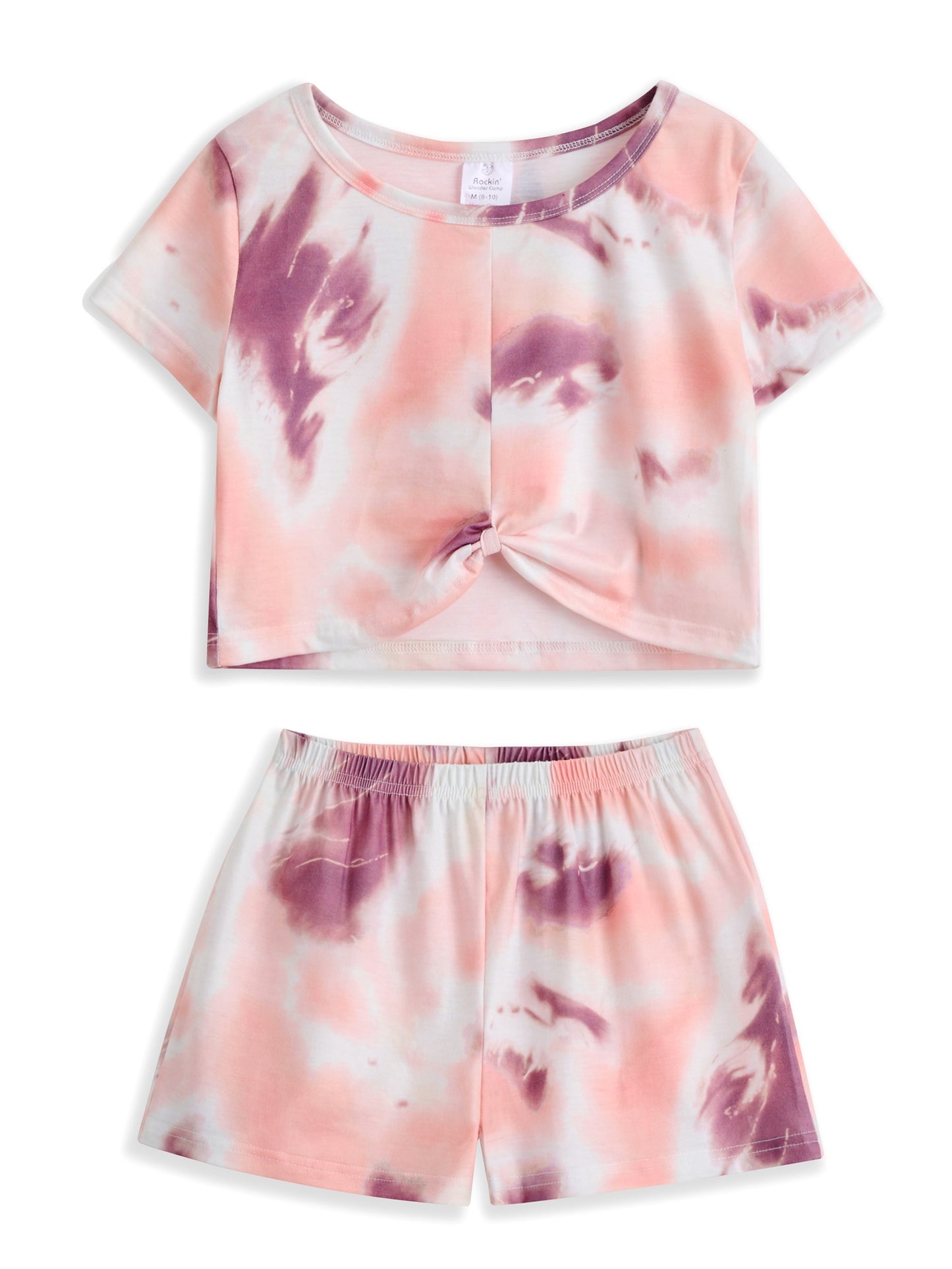 Brown & Pink Tie-Dye Knot Hem Crop Top & Shorts