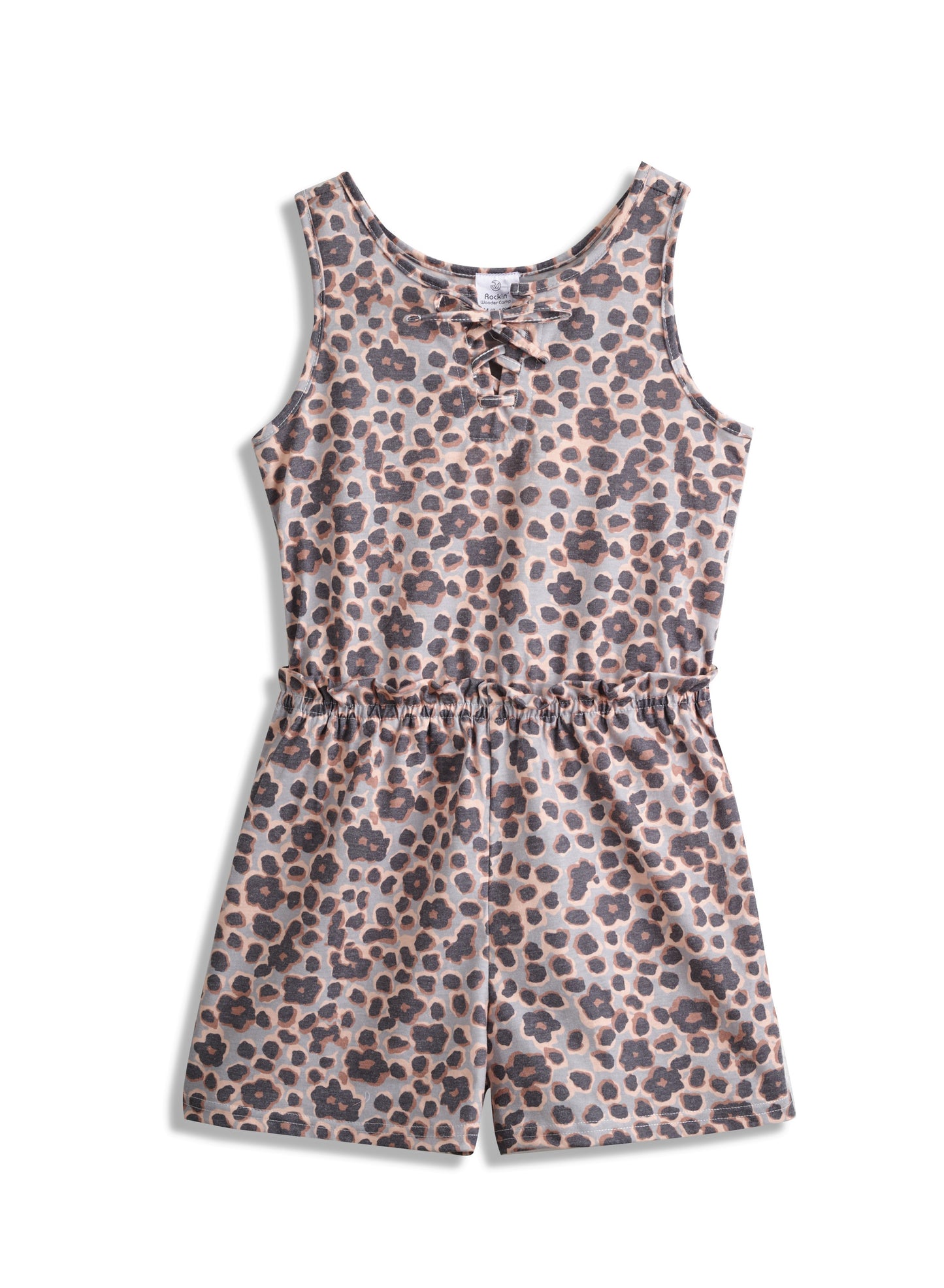 Gray & Black Leopard Tie-Front Sleeveless Romper