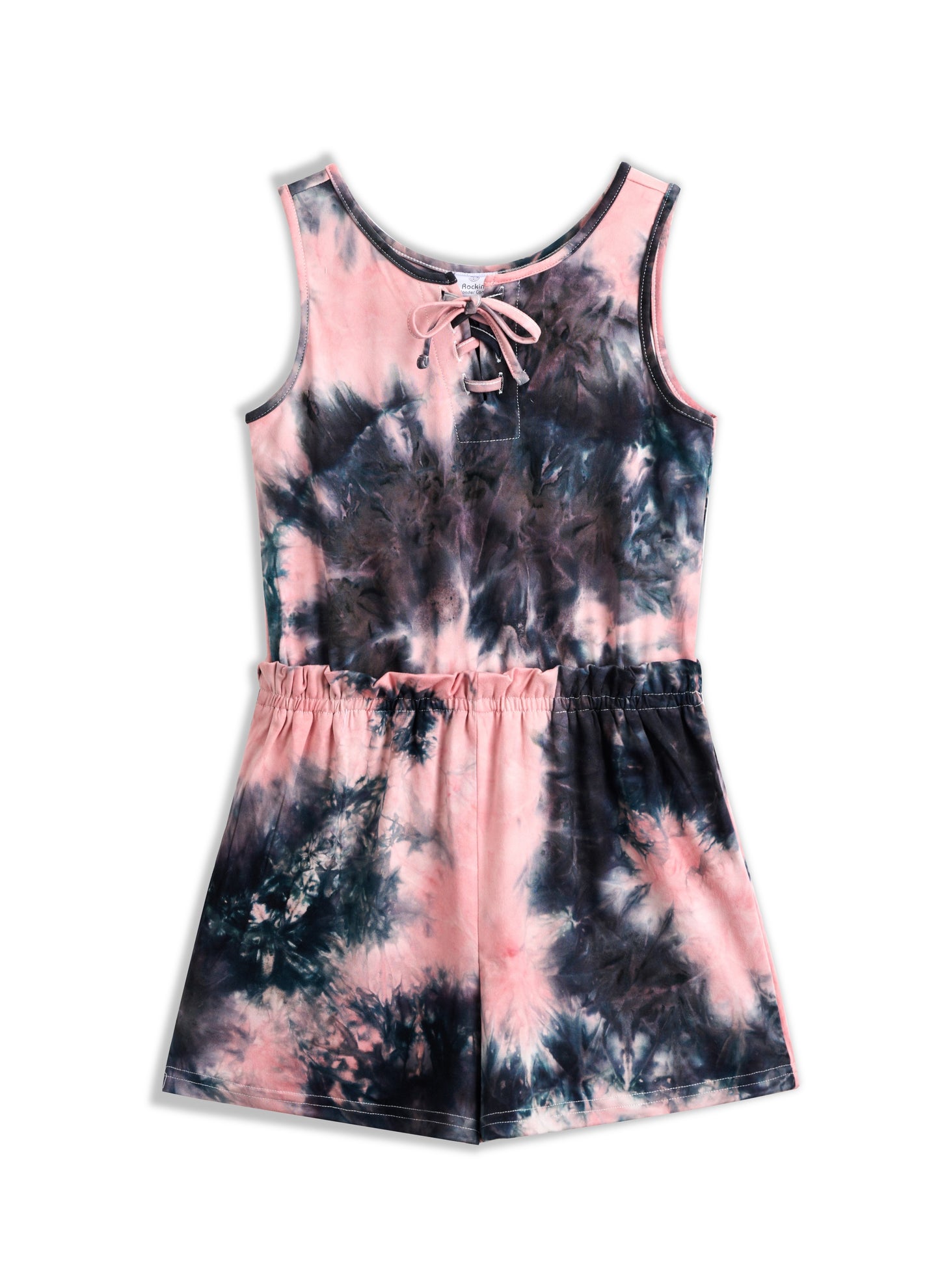 Pink & Black Tie-Dye Tie-Front Sleeveless Romper