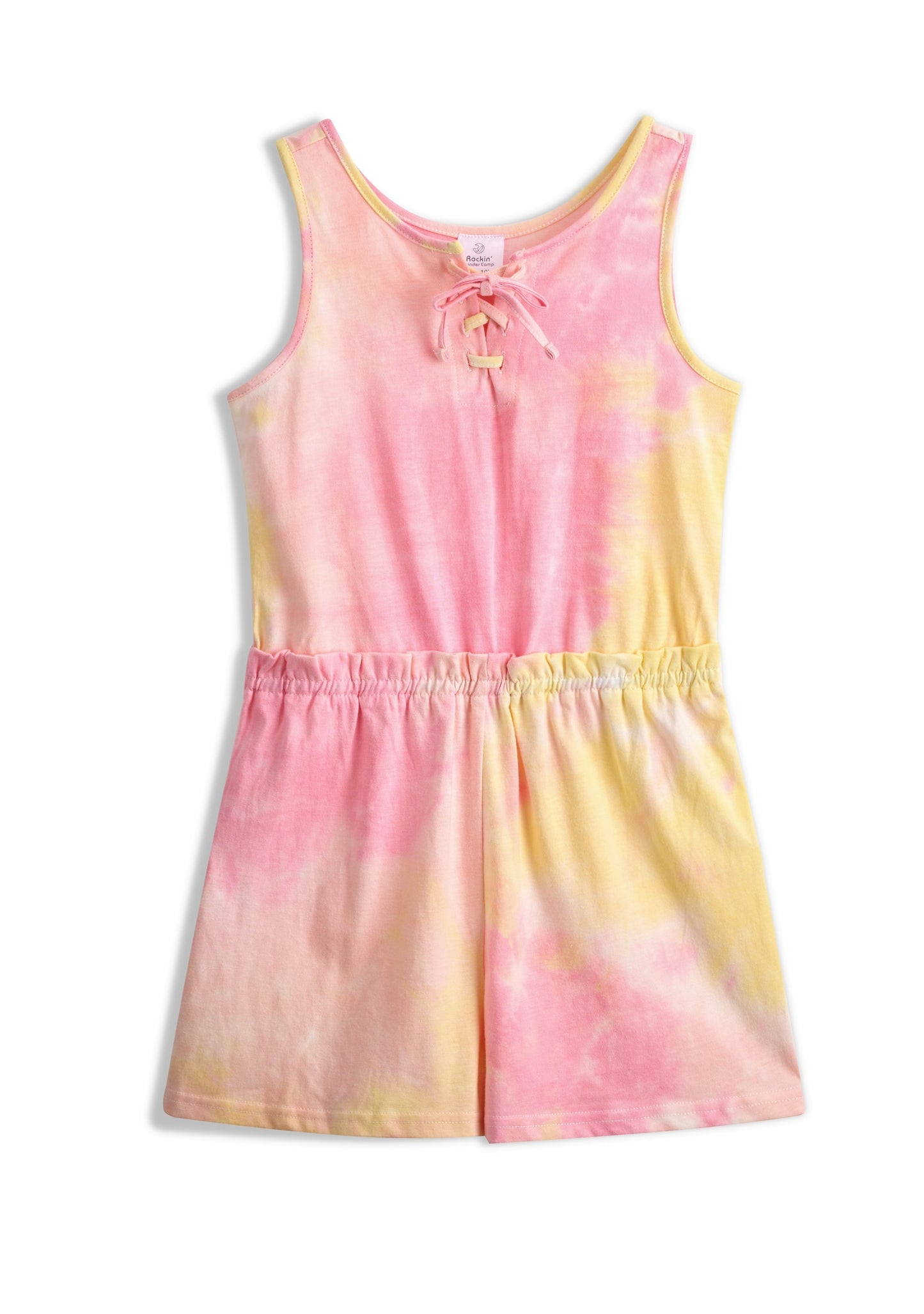 Pink & Yellow Tie-Dye Tie-Front Sleeveless Romper