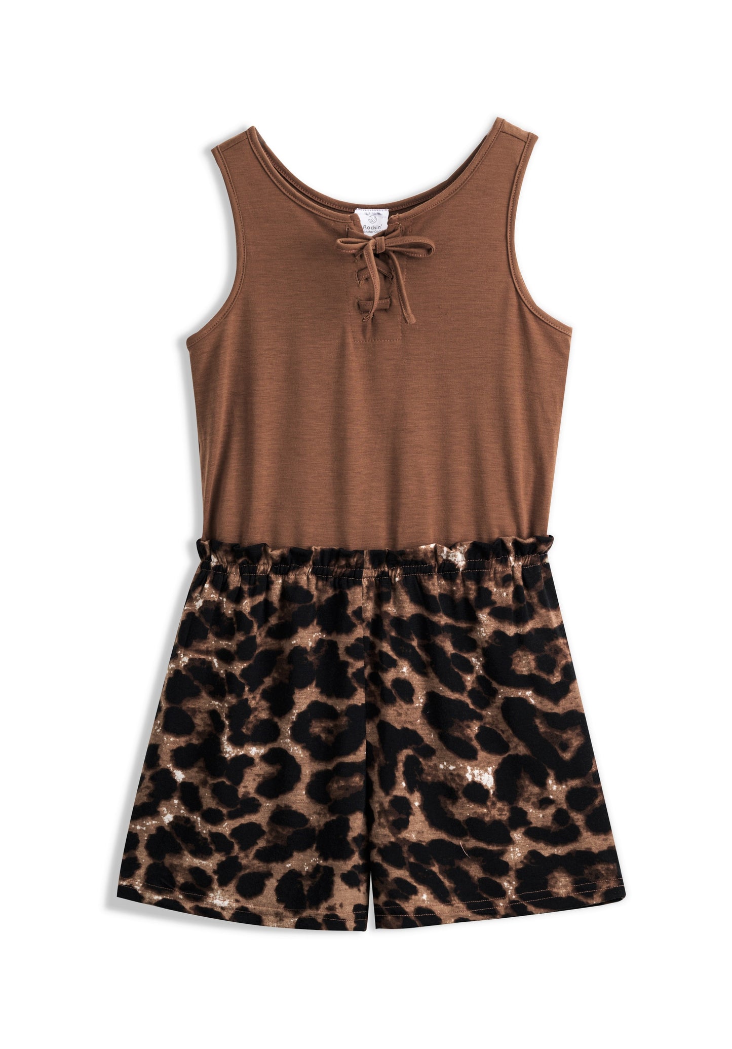 Brown & Black Leopard Tie-Front Sleeveless Romper