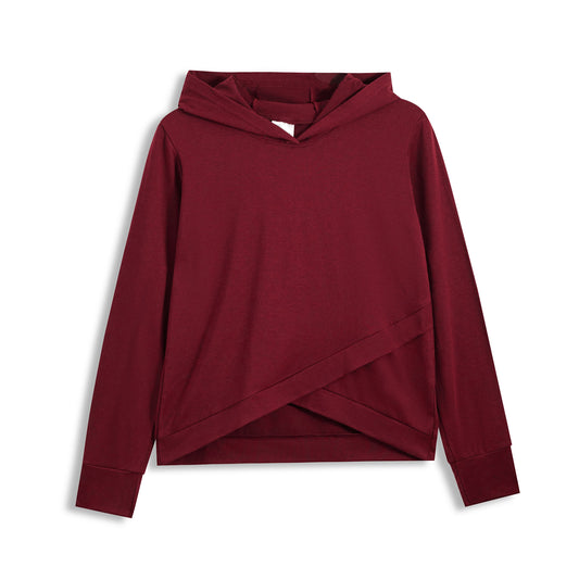 Wine Red Crisscross-Hem Hoodie