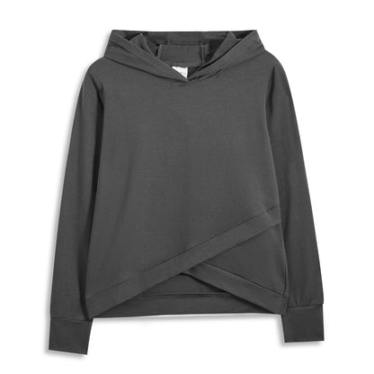 Gray Crisscross-Hem Hoodie