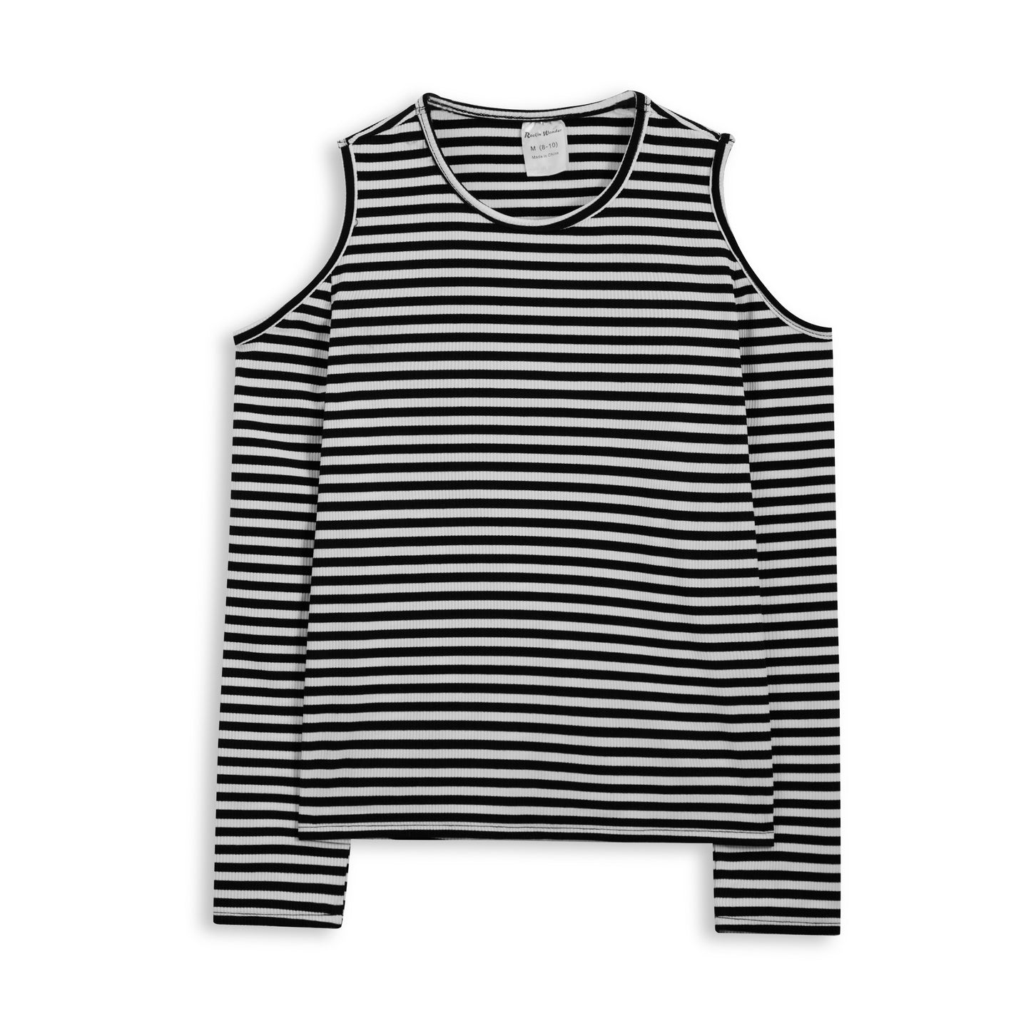 Black & White Stripe Cutout Long-Sleeve Top