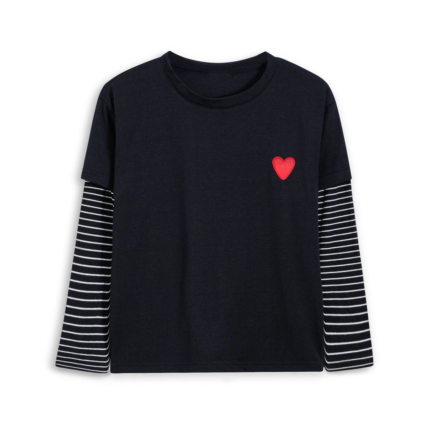 Black & White Stripe Heart Long-Sleeve Layered Tee