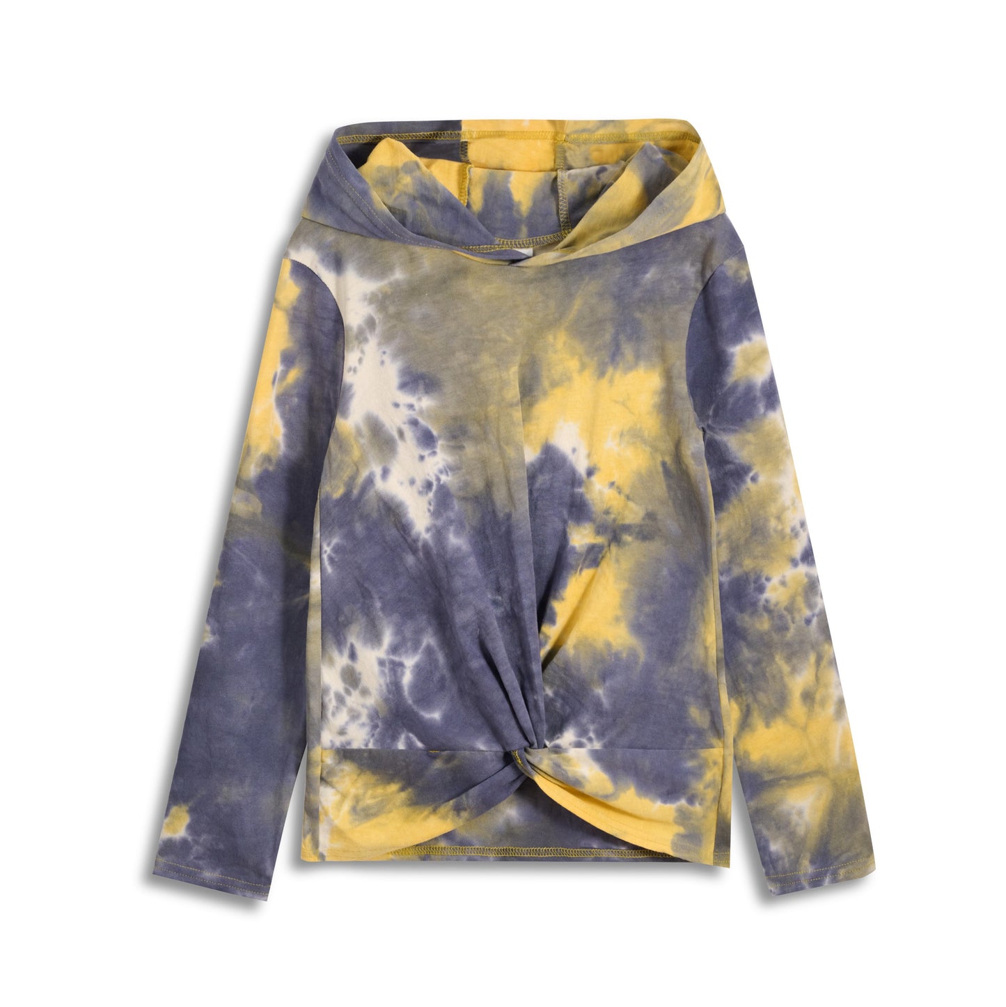 Gray & Yellow Tie-Dye Twist-Front Hoodie