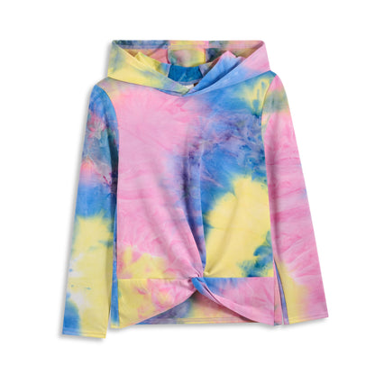 Pink & Yellow Tie-Dye Twist-Front Hoodie