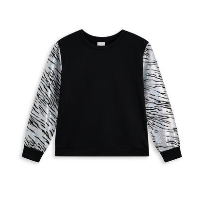 Black & Silver Glitter Zebra Long-Sleeve Top