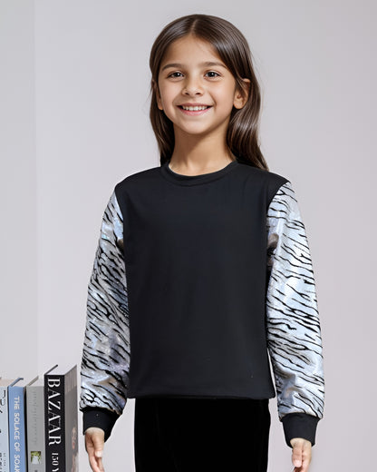 Black & Silver Glitter Zebra Long-Sleeve Top