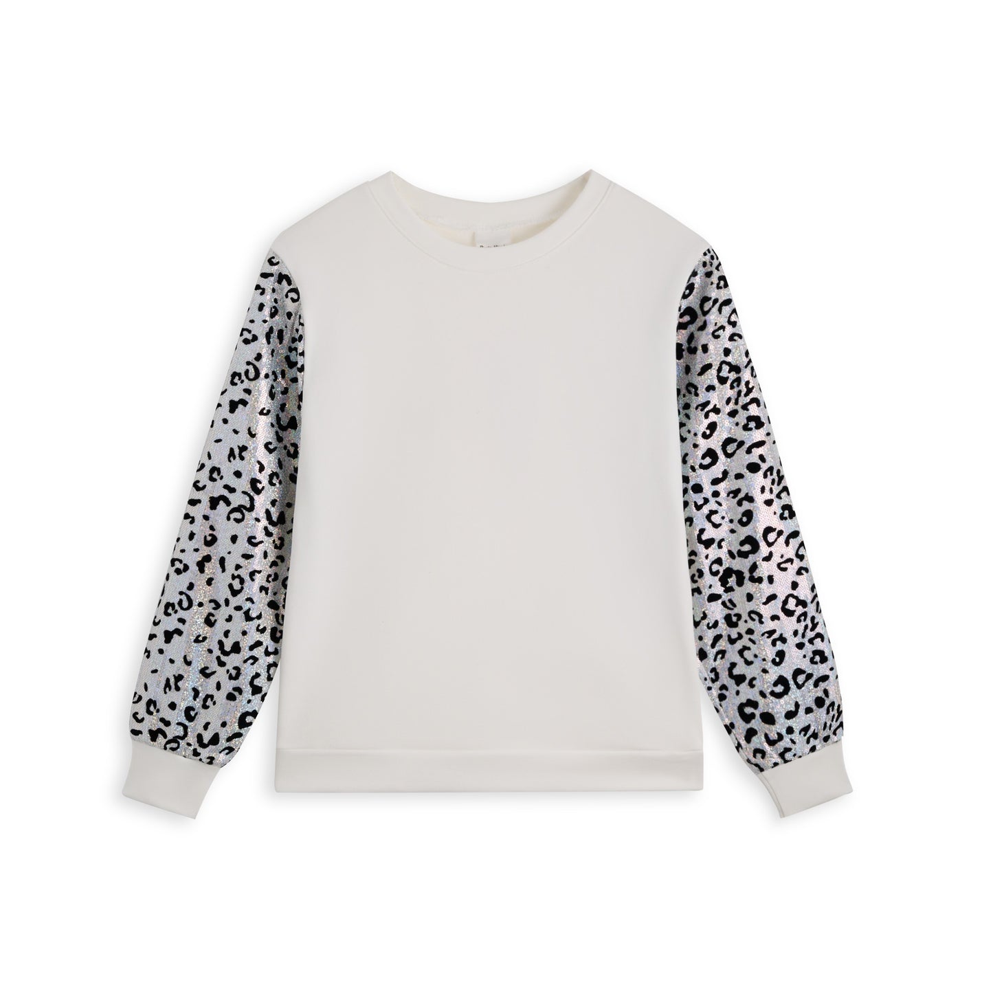 White & Silver Glitter Leopard Long-Sleeve Top