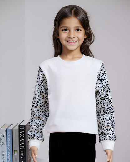 White & Silver Glitter Leopard Long-Sleeve Top