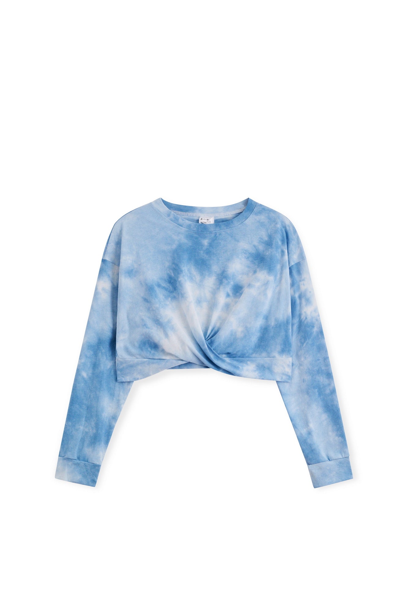 Blue & White Tie-Dye Long Sleeve Twist-Front Top