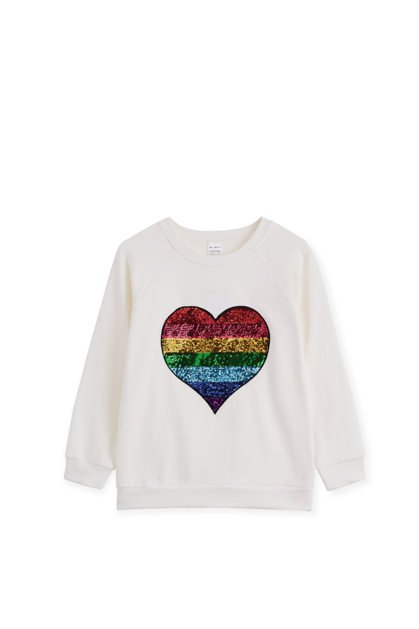 White & Rainbow Heart Embroidery Long Sleeves Sweatshirt