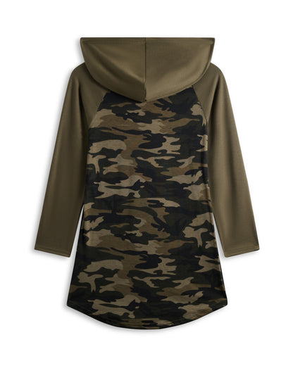 Green & Moss Camouflage Long-Sleeve Hooded T-Shirt Dress