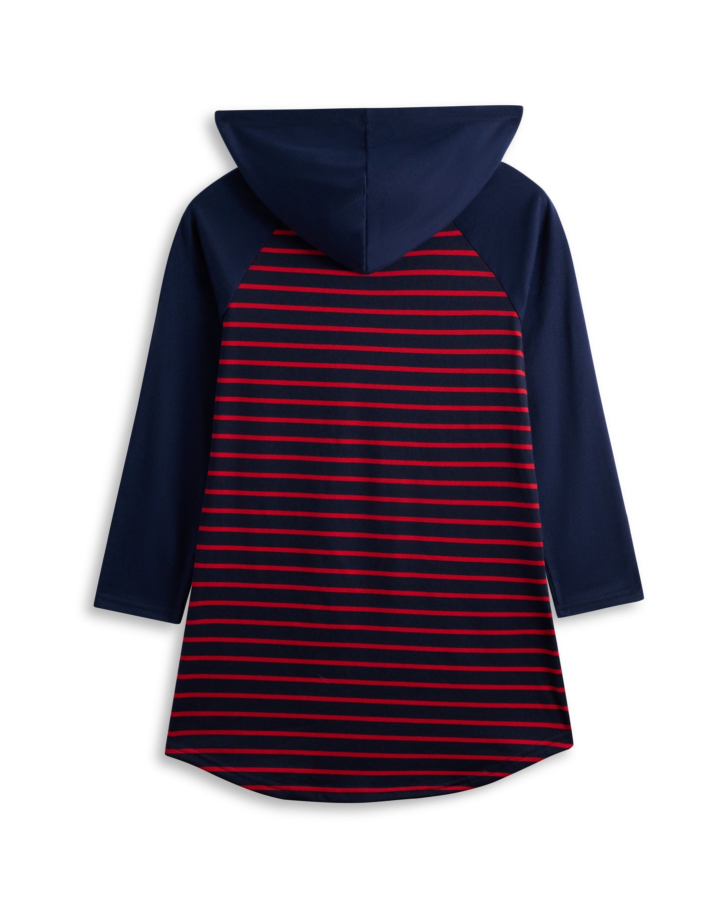 Navy & Red Stripe Long-Sleeve Hooded T-Shirt Dress