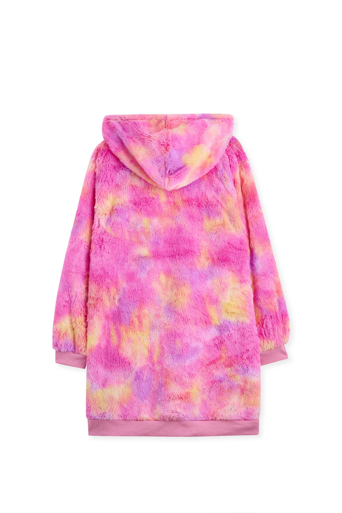 Pink & Puple & Orange Tie-Dye Faux Fur Long Sleeves Hoodie Dress