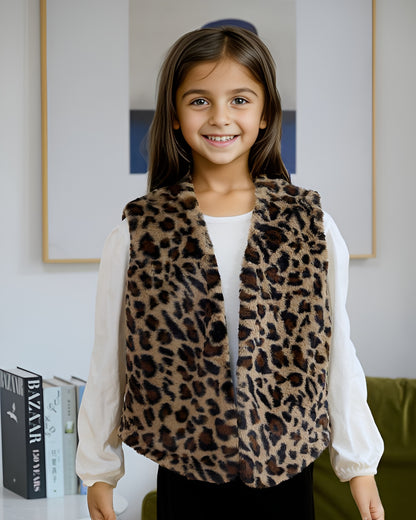 Black & Brown Leopard Faux Fur Vest