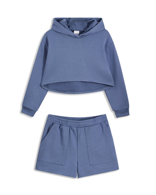 Blue Hi-Low Hem Hoodie & Shorts