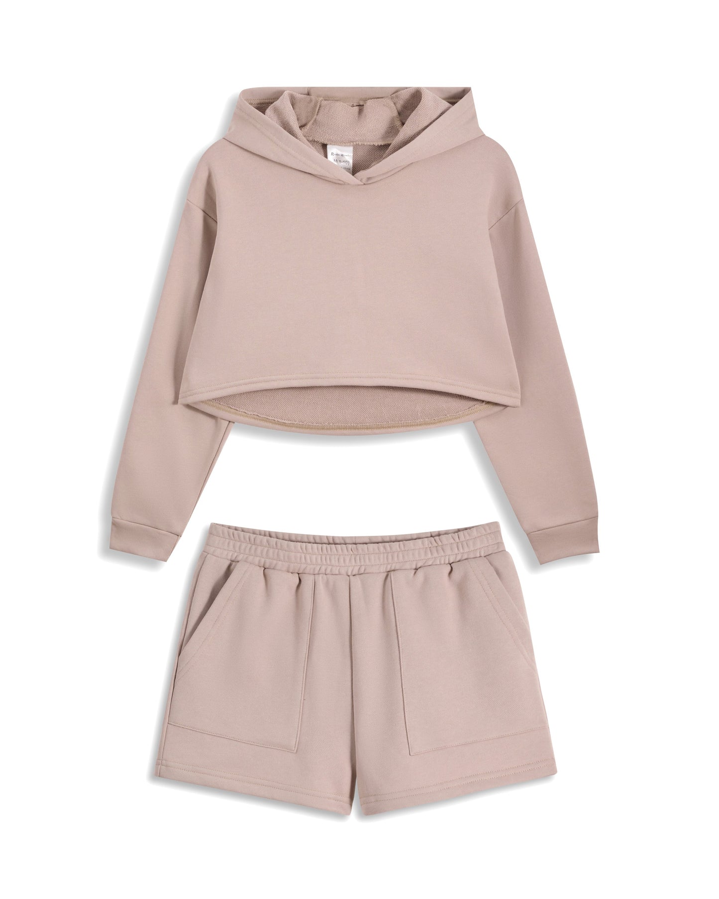 Ivory High Low Hem Long Sleeves Hoodie & Paperbag Shorts