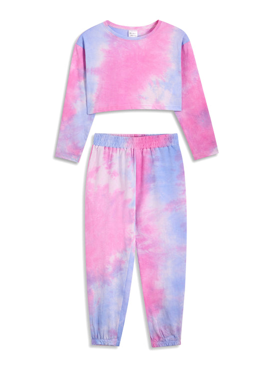 Blue & Pink Tie-Dye Crop Top & Joggers