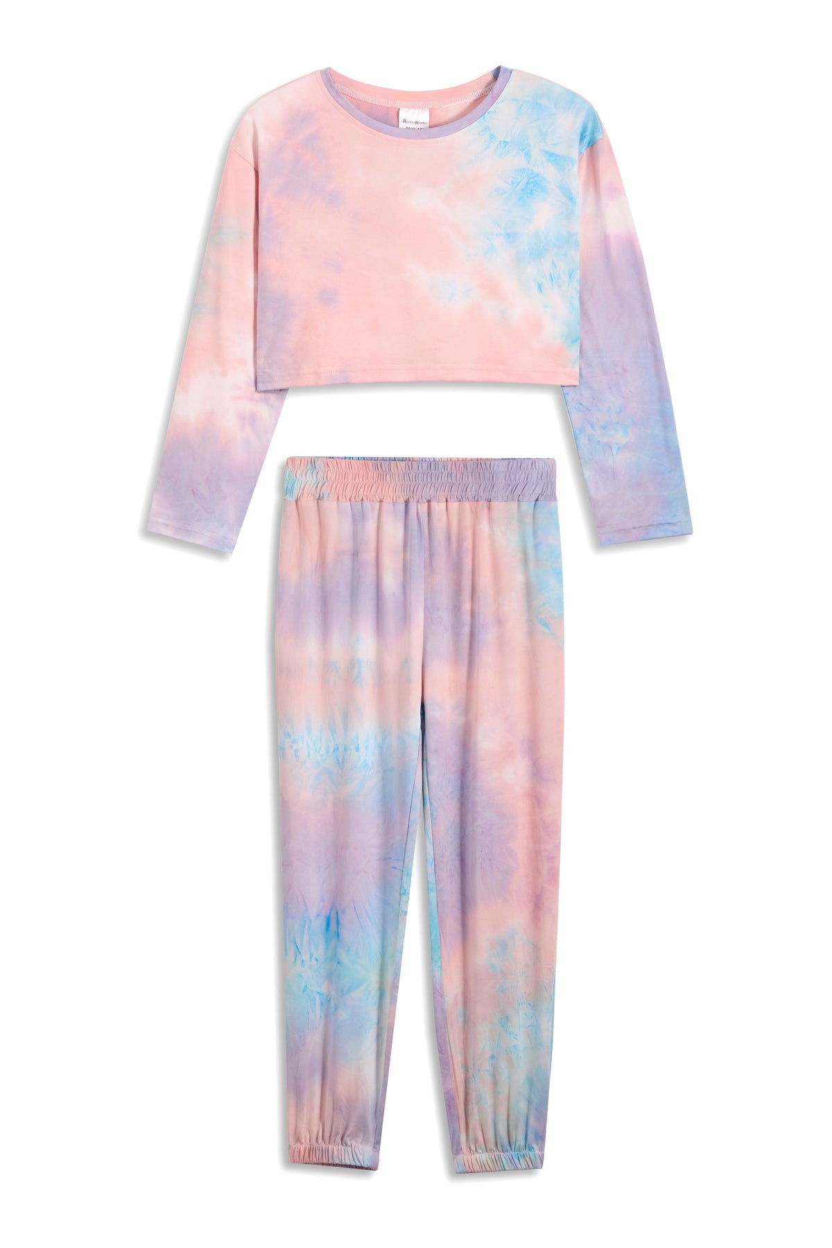 Light Pink & Blue Tie-Dye Crop Top & Joggers