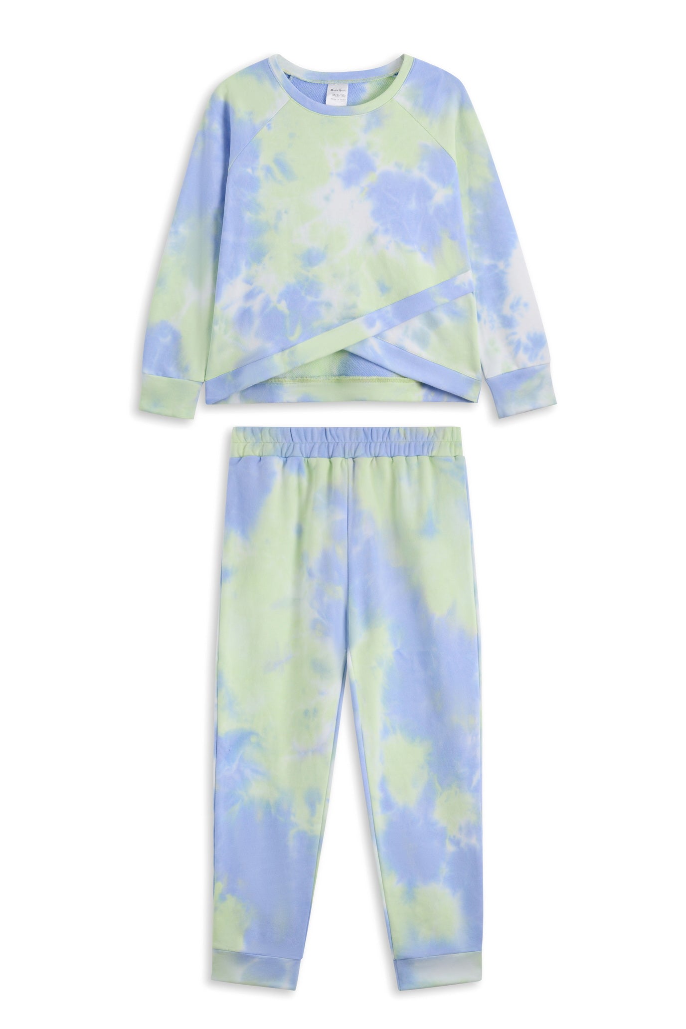 Blue & Green Tie-Dye Cross-Front Long-Sleeve Top & Joggers