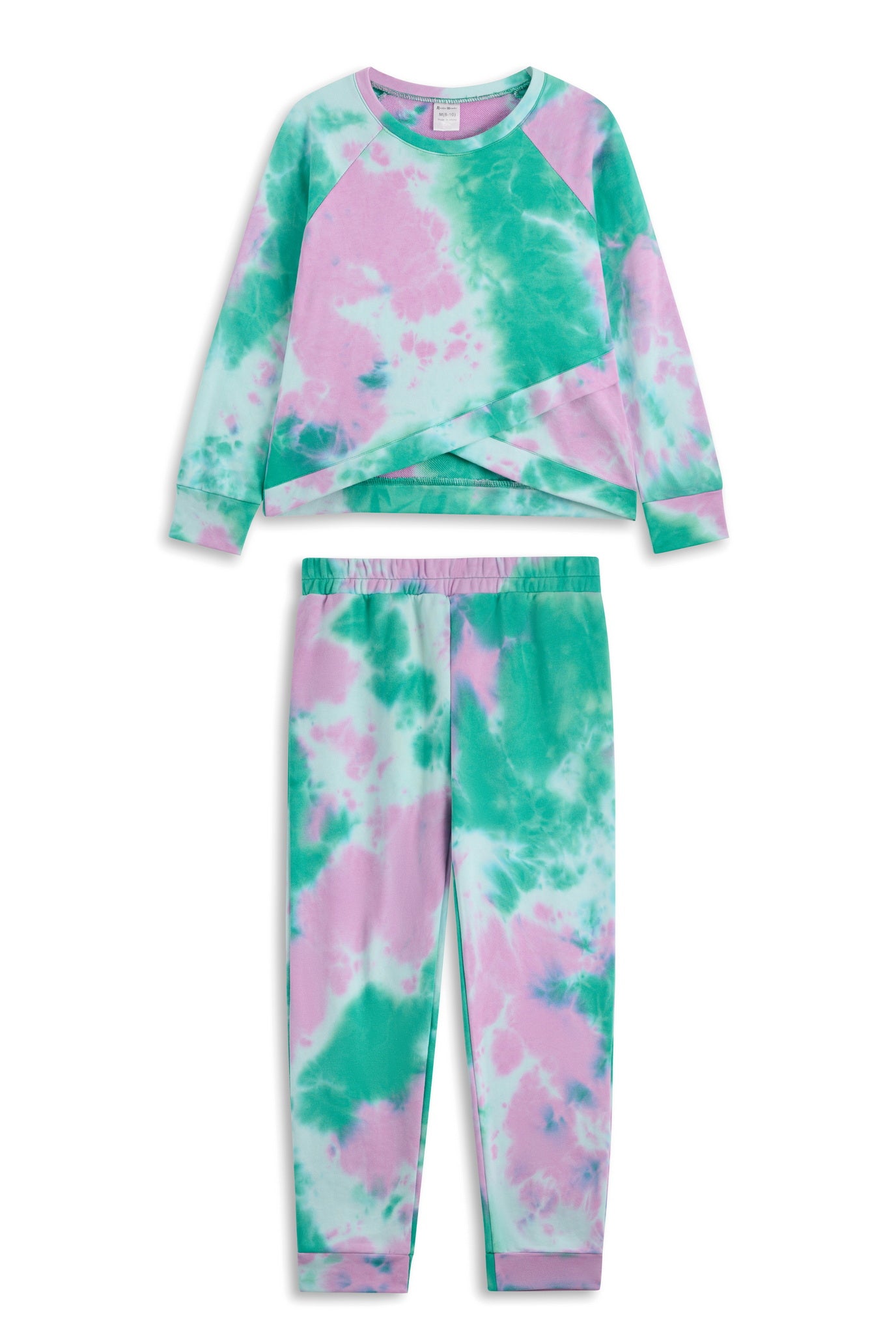 Pink & Green Tie-Dye Cross-Front Long-Sleeve Top & Joggers