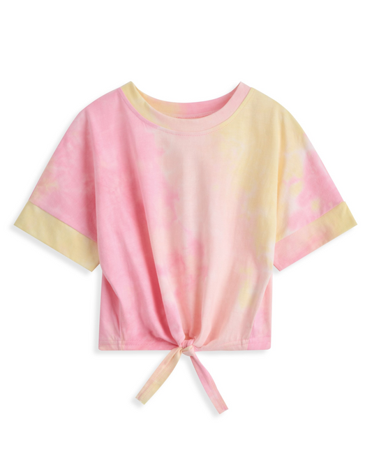 Pink & Yellow Tie-Dye Tie-Front Top