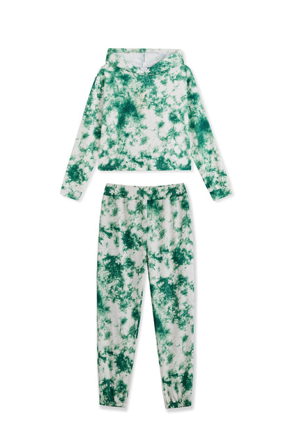 Green & White Tie-Dye Hoodie & Joggers