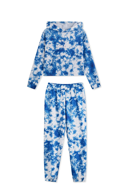 Blue & White Tie-Dye Hoodie & Joggers