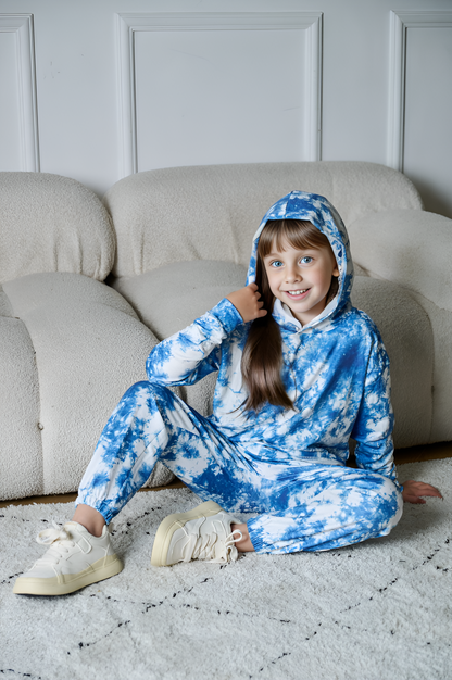 Blue & White Tie-Dye Hoodie & Joggers