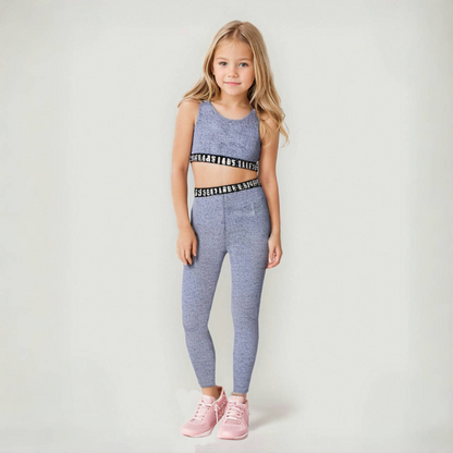 Gray 'Love' Sleeveless Crop Top & Leggings